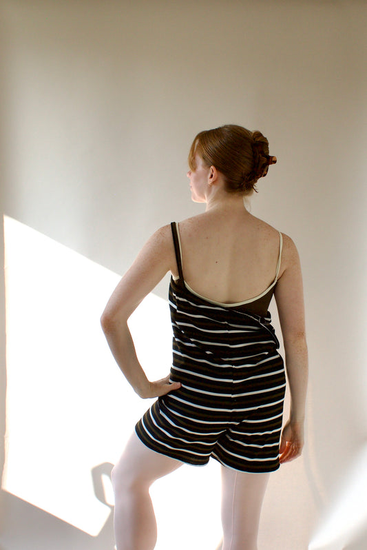 Ladies Dance Warmup Romper – Olive Stripe
