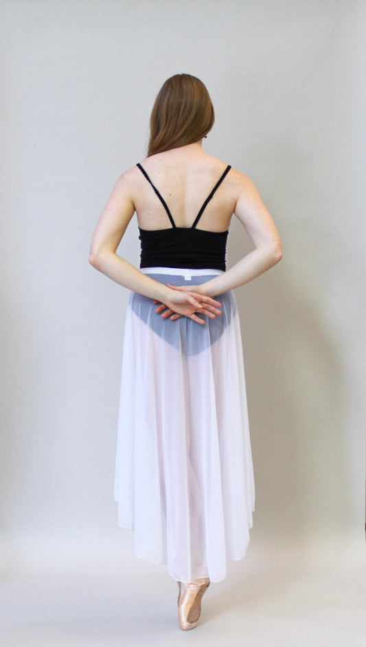 Ladies Aurora Mesh Ballet Skirt – White with Floral Appliqué