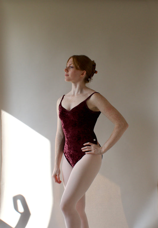 Ladies Florine Crushed Velvet Ballet Leotard – Aubergine
