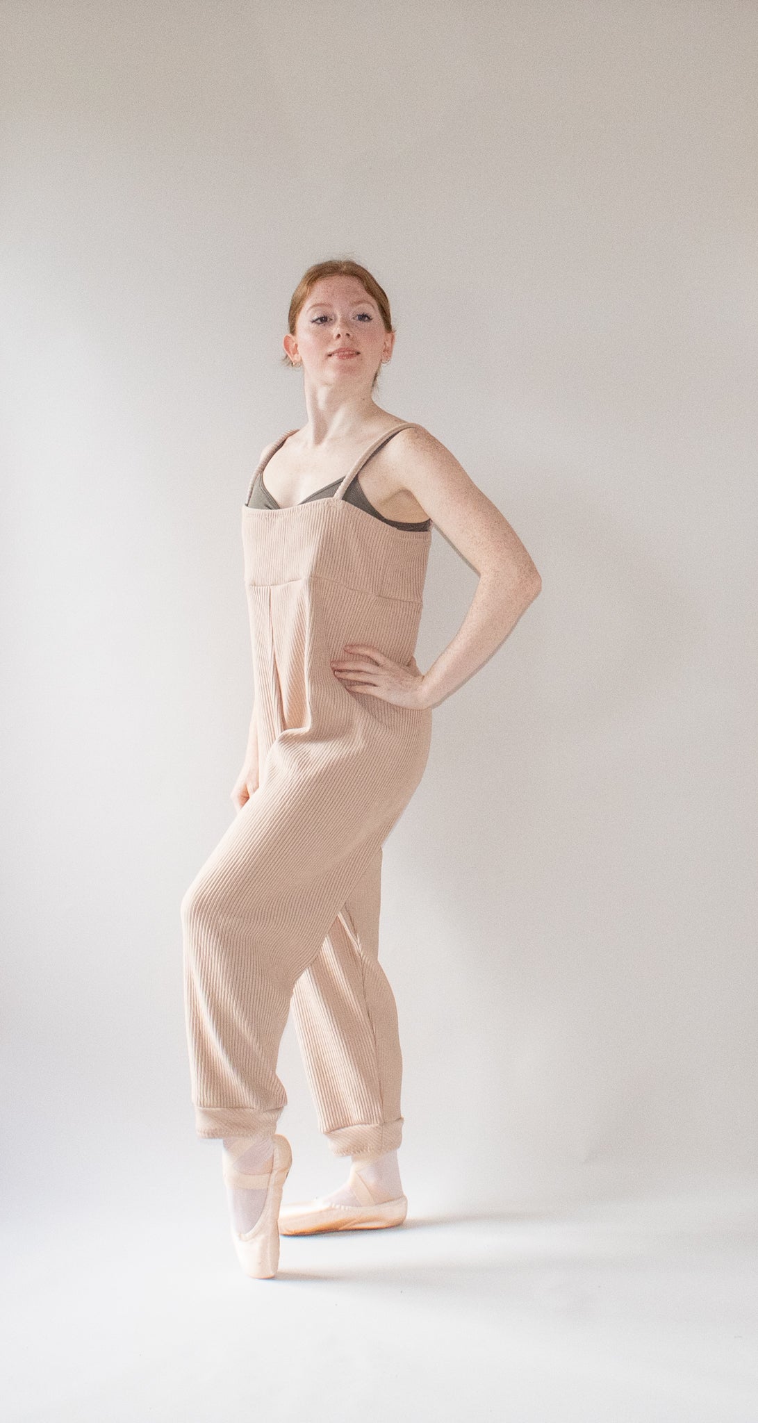 The Capri Jumpsuit - Nude Blush Ribbed
