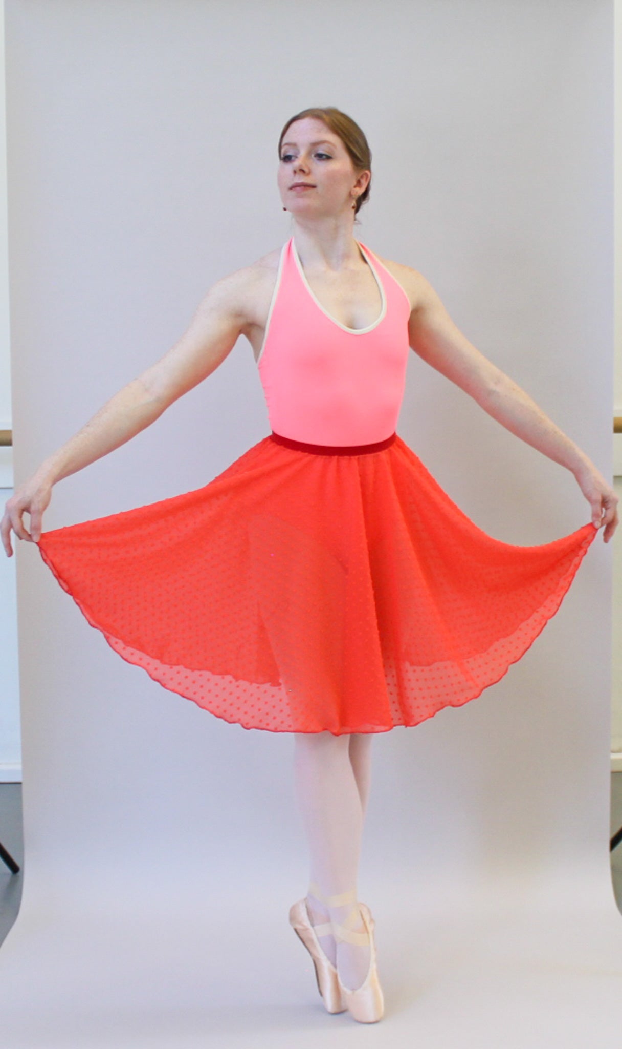 Ladies Giselle Dobby Spot Chiffon Ballet Skirt – Coral Rose
