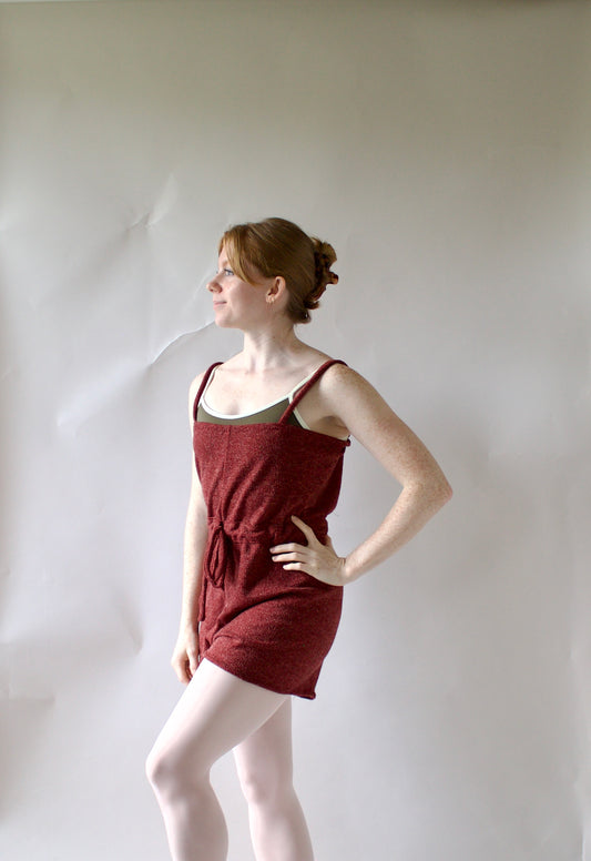 Ladies Dance Warmup Romper with Drawstring Tie – Dark Red