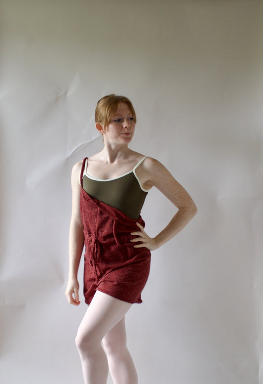 Ladies Dance Warmup Romper with Drawstring Tie – Dark Red