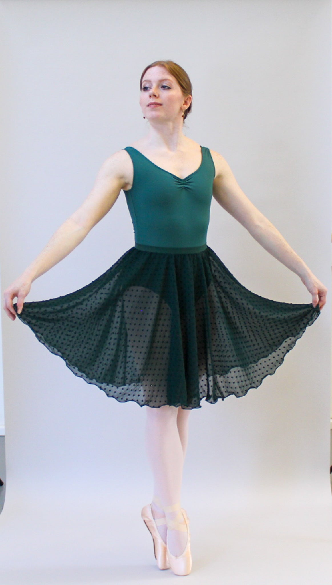 Ladies Giselle Dobby Spot Chiffon Ballet Skirt – Forest Green