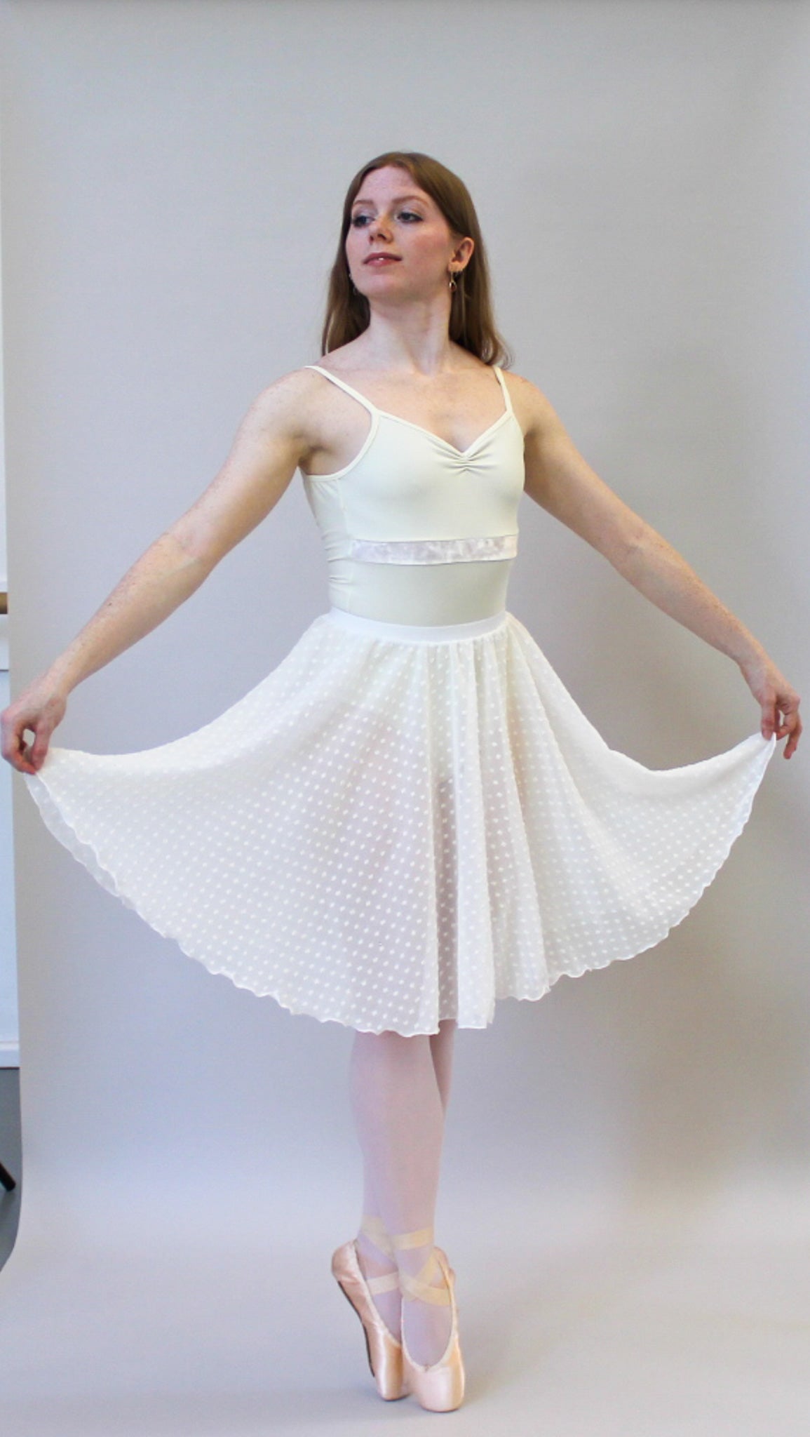 Ladies Giselle Dobby Spot Chiffon Ballet Skirt – Ivory