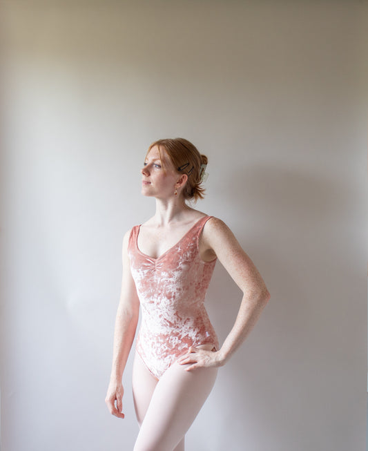 The Titania Leotard - Peach Crushed Velvet