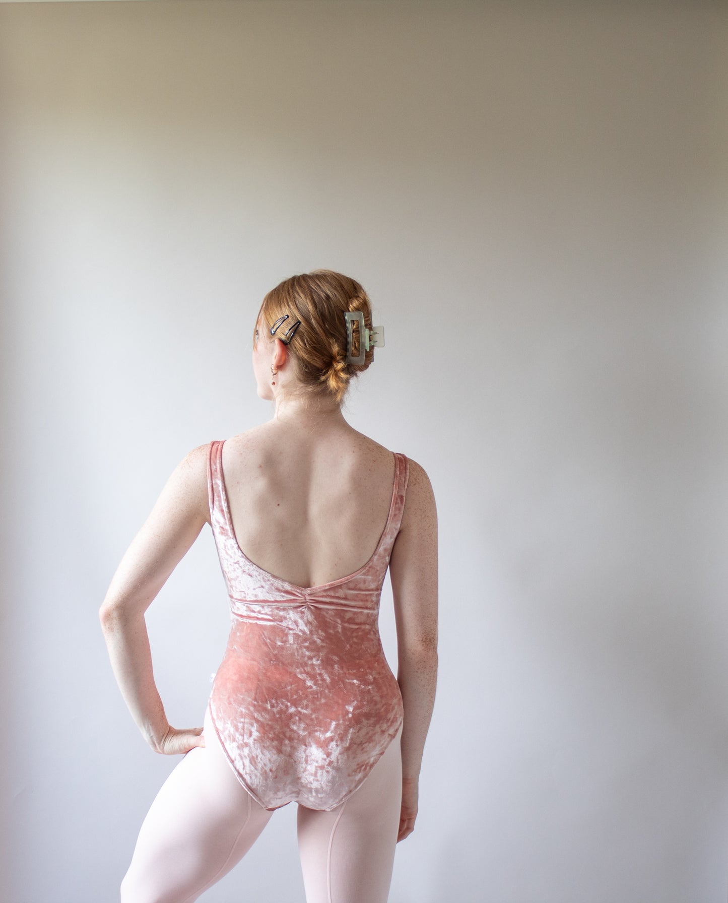 The Titania Leotard - Peach Crushed Velvet
