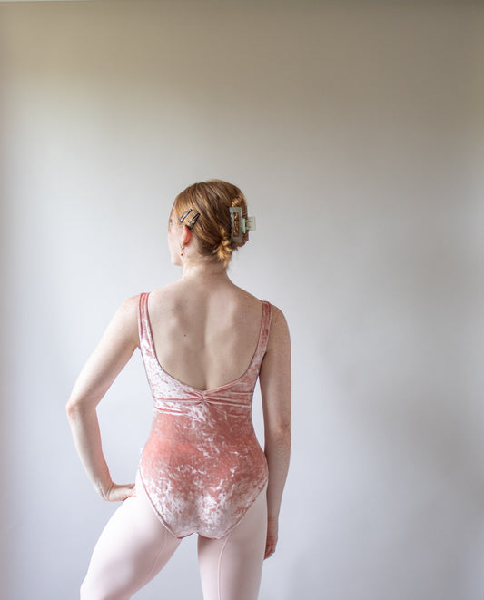 The Titania Leotard - Peach Crushed Velvet