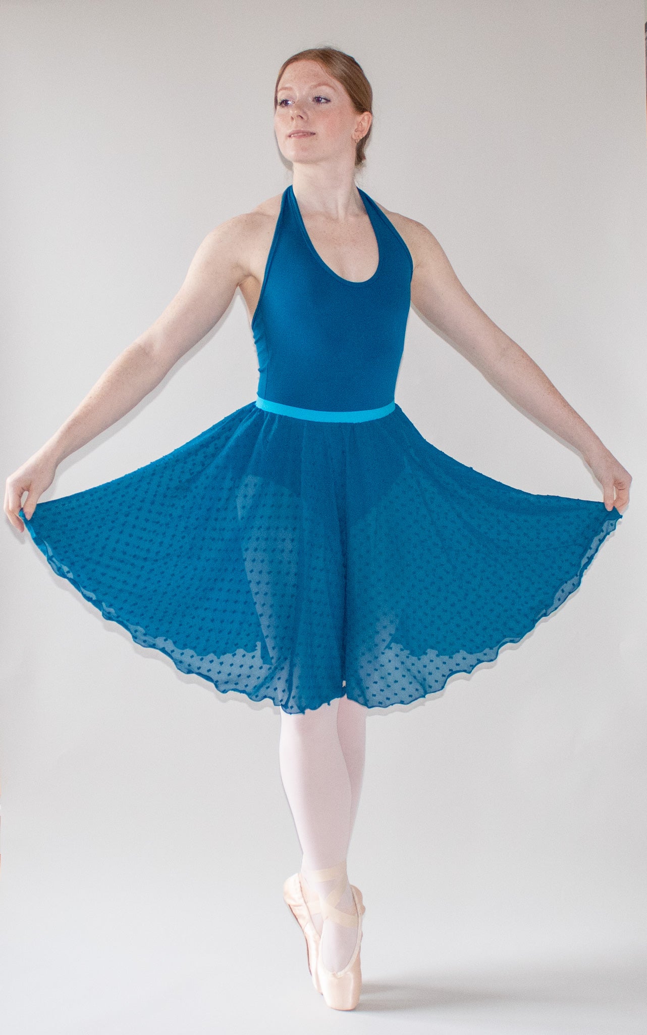 Ladies Giselle Dobby Spot Chiffon Ballet Skirt – Petrol Blue