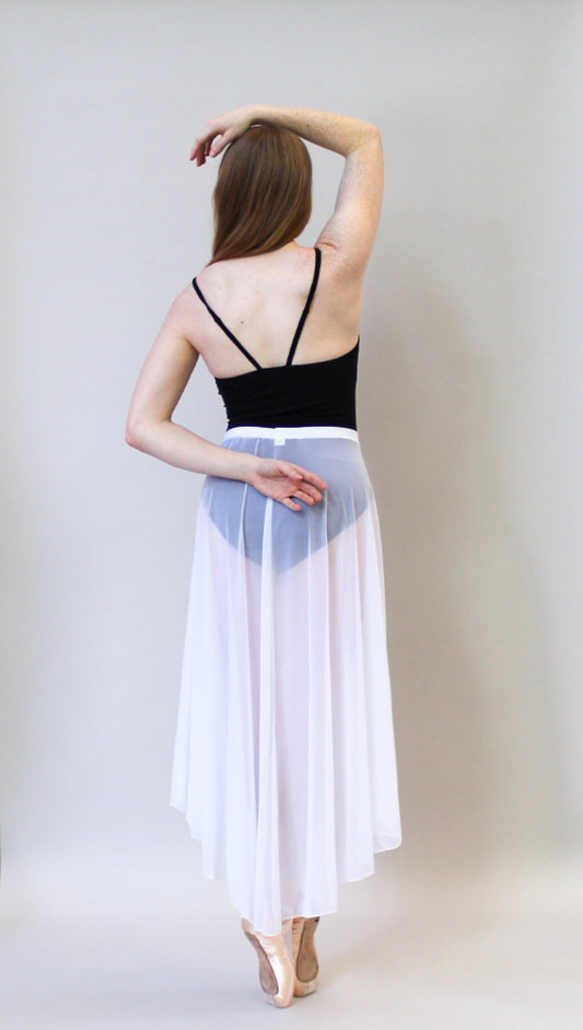 Ladies Aurora Mesh Ballet Skirt – White with Floral Appliqué