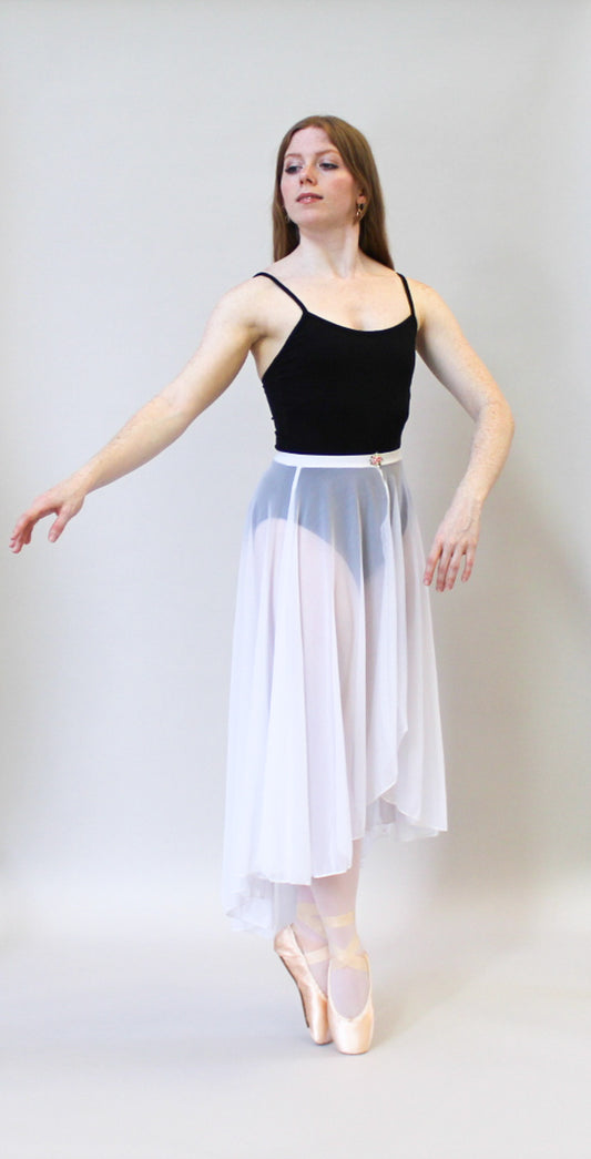 Ladies Aurora Mesh Ballet Skirt – White with Floral Appliqué